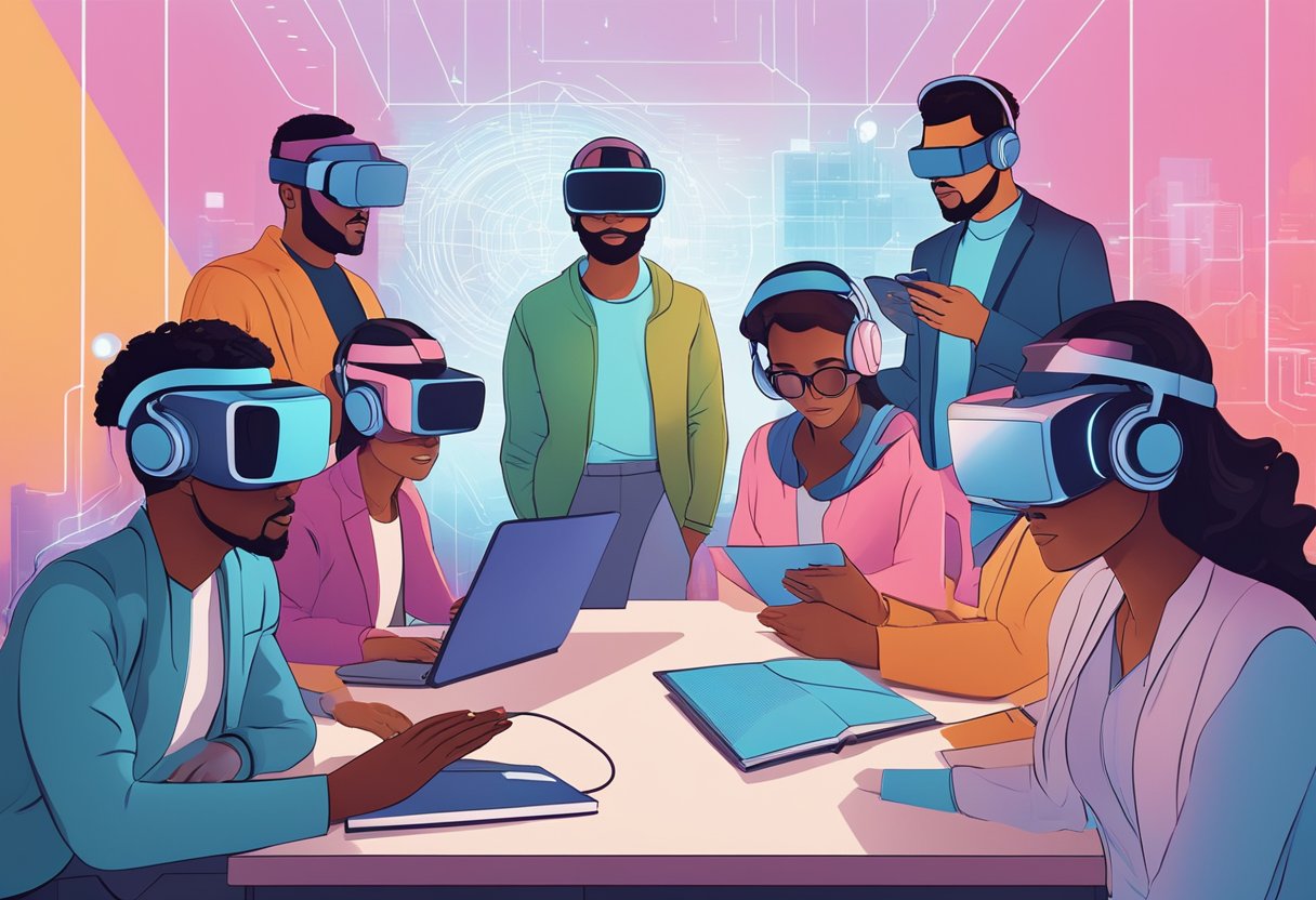 Exploring AI-Enhanced Virtual Reality for Students AI-Enhanced Virtual Reality,Virtual Reality,AI-enhanced VR,Immersive learning,Personalised learning LearningMole A group of diverse individuals wearing virtual reality headsets collaborate and research in a futuristic, AI-enhanced virtual reality educational environment