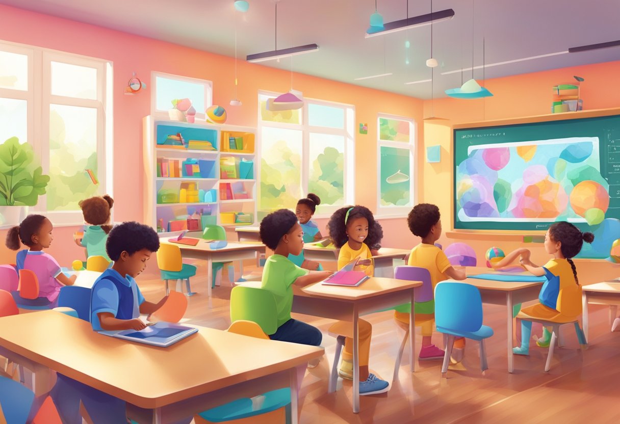 Integrating AI with Play-Based Learning in Primary Schools play-based learning,artificial intelligence,ai tools LearningMole Play-Based Learning: A colorful classroom with children engaged in play-based learning activities, while AI technology seamlessly integrates into the educational environment