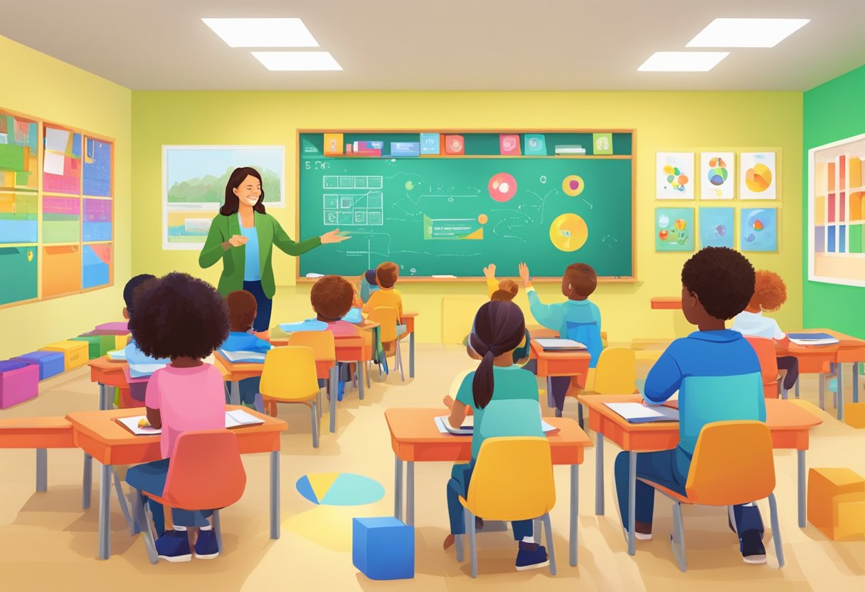 Integrating AI with Play-Based Learning in Primary Schools play-based learning,artificial intelligence,ai tools LearningMole Play-Based Learning: A teacher interacts with AI-integrated play-based learning tools in a colorful and engaging primary school classroom