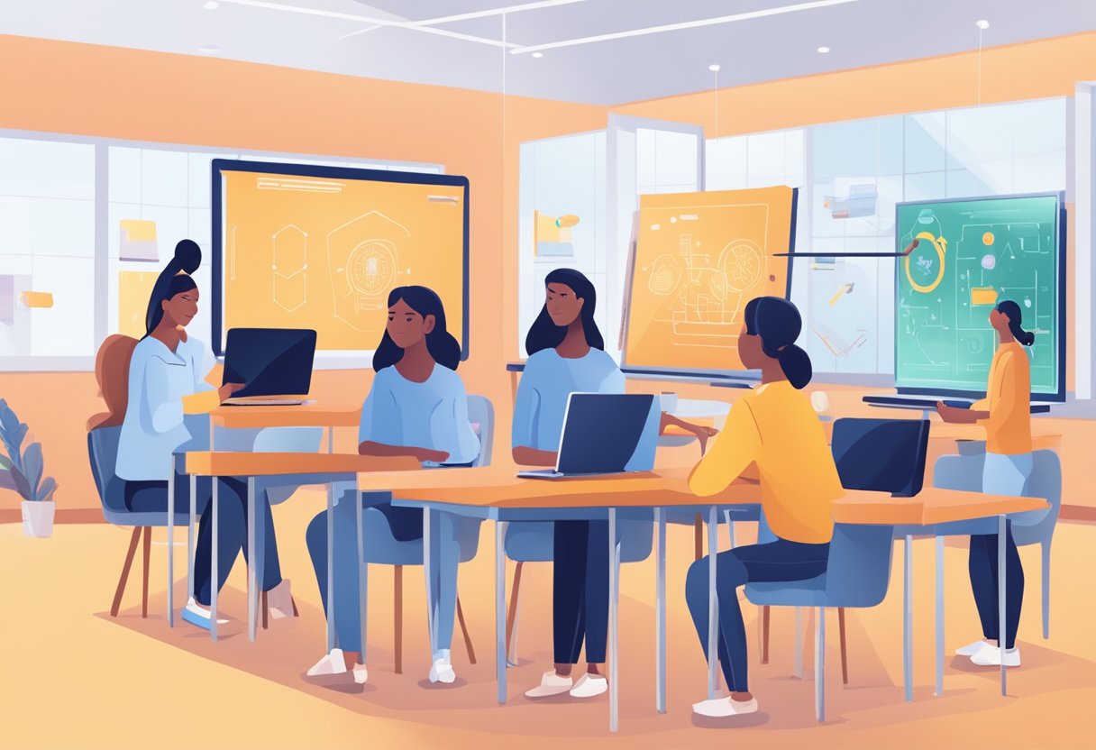 AI in Education Policy: International Perspectives AI in Education,AI tool,AI System LearningMole AI in Education Policy: A classroom setting with AI technology integrated into the learning environment. A teacher and students interact with AI tools, representing the challenges and risks of AI in education policy