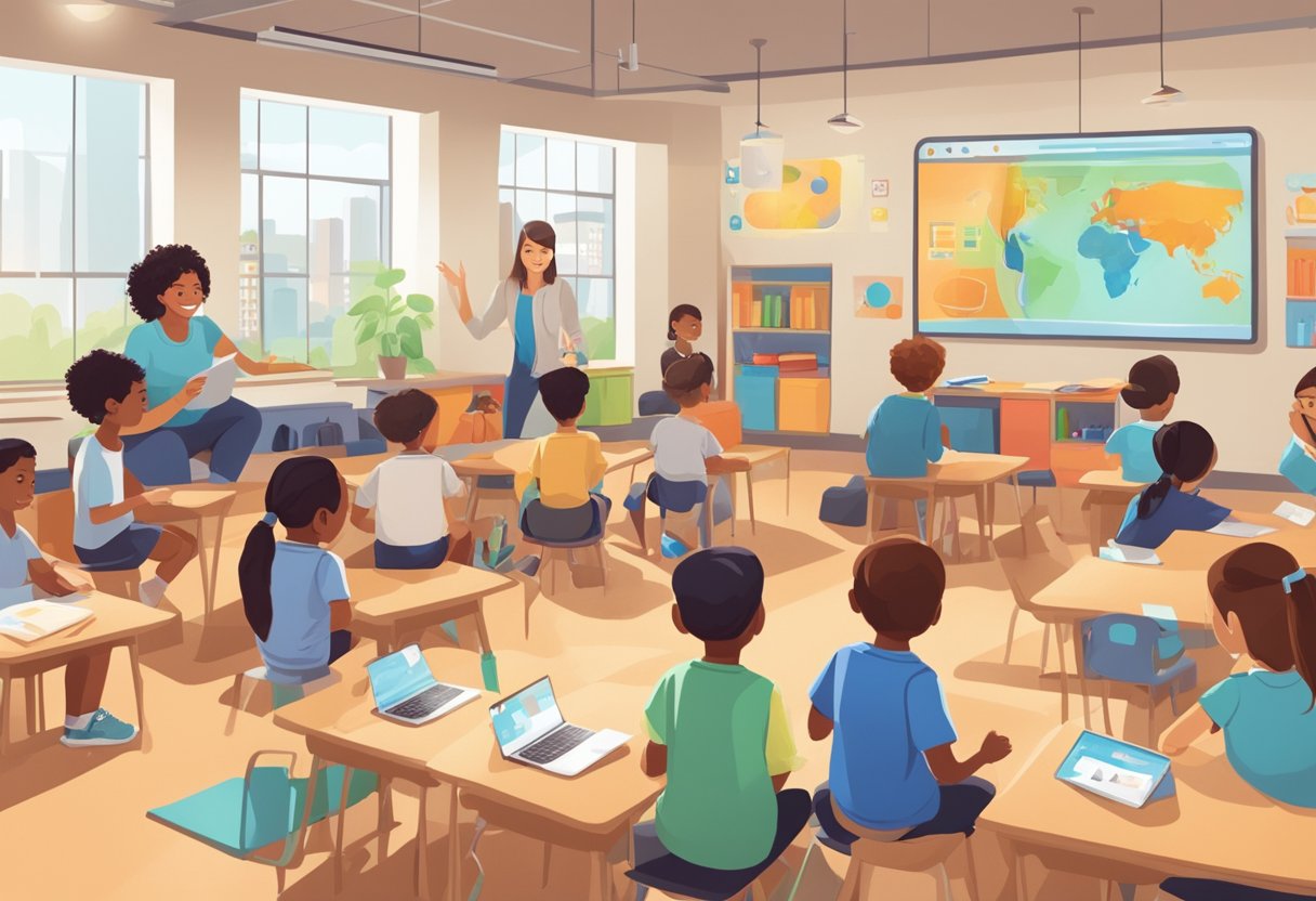 Integrating AI with Play-Based Learning in Primary Schools play-based learning,artificial intelligence,ai tools LearningMole Play-Based Learning: A group of young students engaging in play-based learning activities, while a teacher introduces AI technology into the classroom