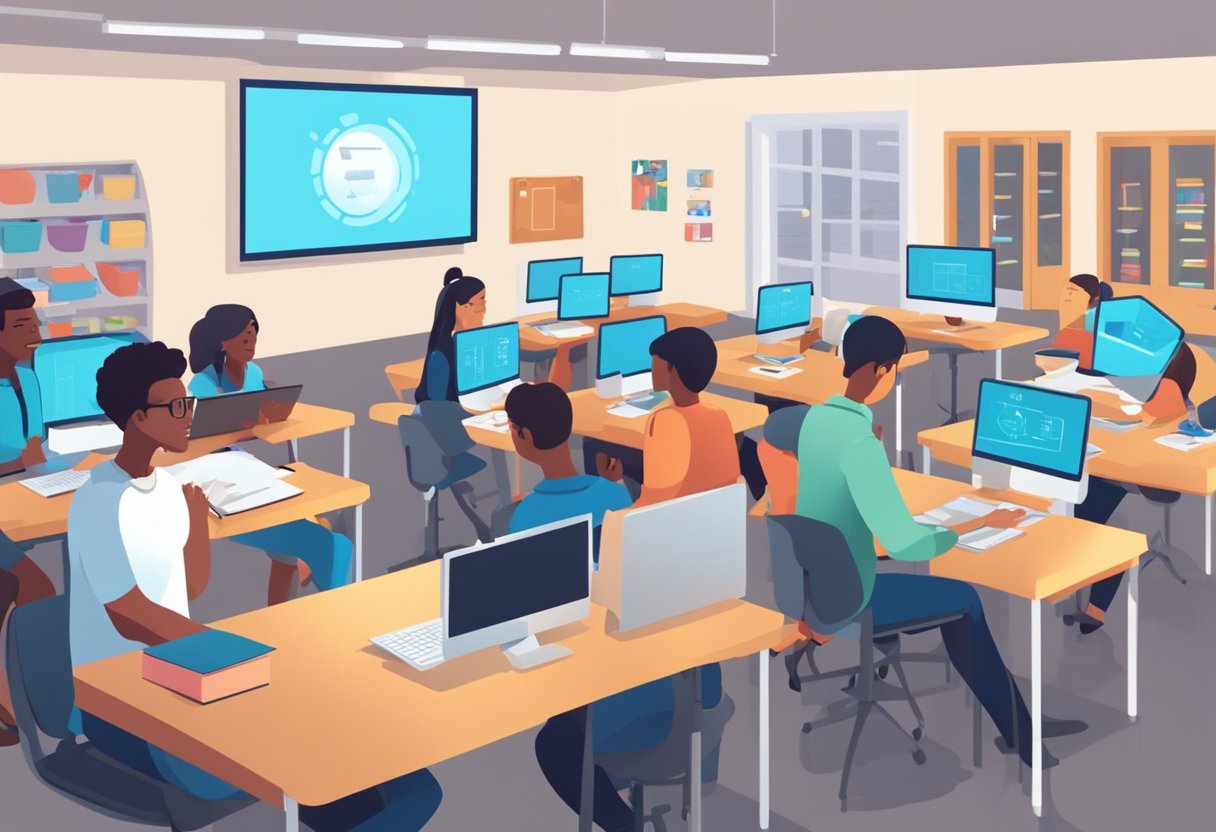 ChatGPT and Other AI Assistants: Impacts on Learning in Modern Landscape AI Assistants,chatgpt LearningMole Chatgpt: An educator interacts with AI assistants amidst a classroom setting, surrounded by technology and educational materials