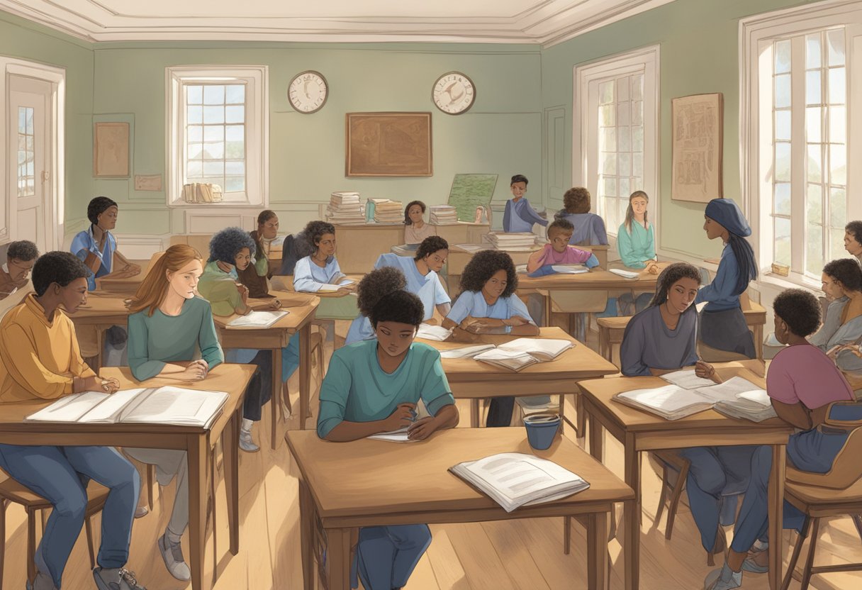 Case Studies: Successful Modern History Projects in Schools Modern History Projects,Modern history,history projects,Case studies LearningMole A classroom setting with students engaged in group discussions, surrounded by historical artifacts and visual aids