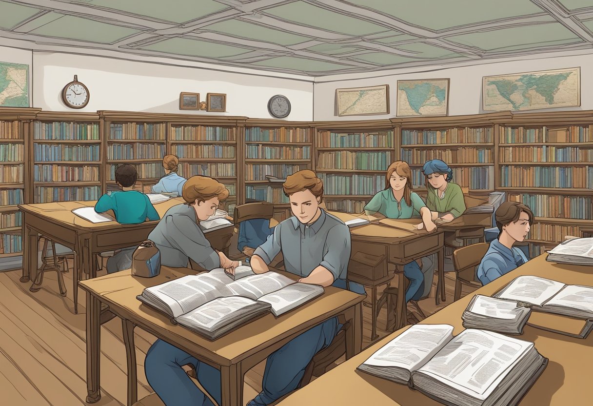 Case Studies: Successful Modern History Projects in Schools Modern History Projects,Modern history,history projects,Case studies LearningMole A classroom setting with students engaged in historical research and discussion, surrounded by books, maps, and digital resources