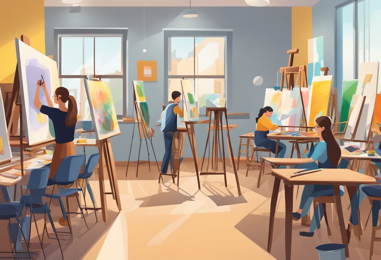 Teaching Drawing and Painting: Year-Round Lesson Plans Teaching Drawing,Art education,drawing and painting,art lesson,Drawing Exercises LearningMole An art classroom with easels, paintbrushes, and colorful palettes. Students working on still life, portraits, and abstract compositions