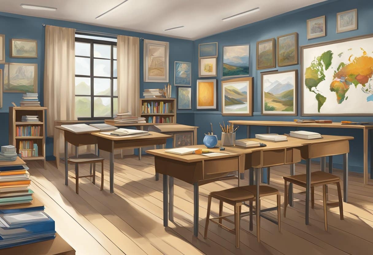 Advanced Art History Techniques for Upper Primary Classes: Making History Come Alive through Art Art history,artistic LearningMole Art history: A classroom setting with various art supplies, portfolios, and historical art pieces displayed on the walls