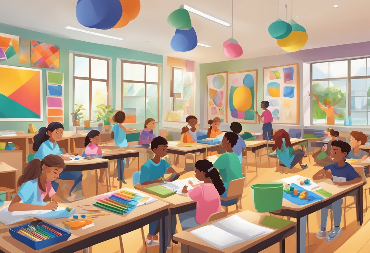 Exploring New Trends in Art History Education Art History Education,Art History LearningMole A classroom setting with students engaging in various art activities, surrounded by colorful and diverse art supplies and materials