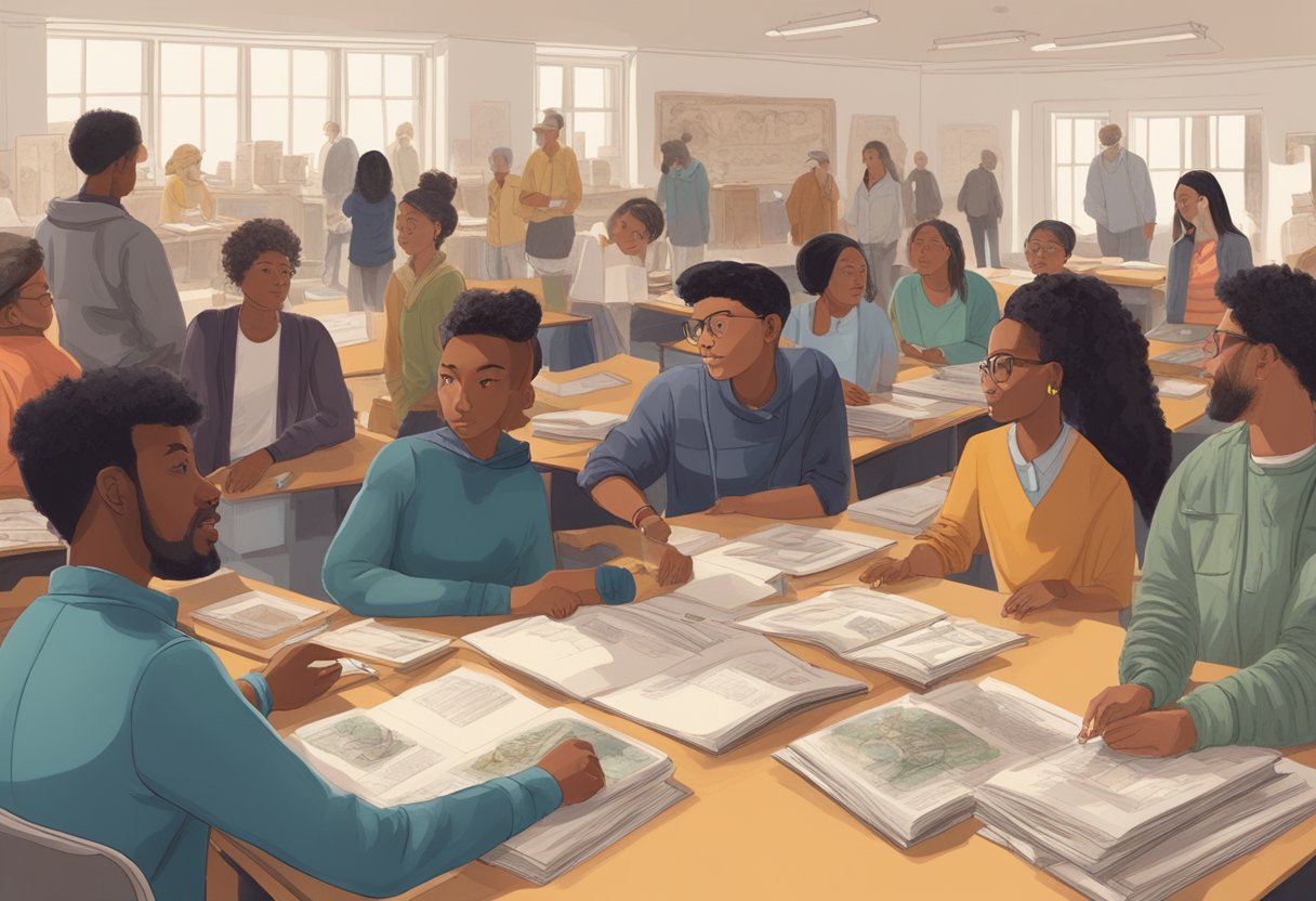 Progress Tracking in Art History: Measuring Student Growth progress tracking,assessment LearningMole A classroom filled with diverse art historical artifacts and students actively discussing and analyzing them