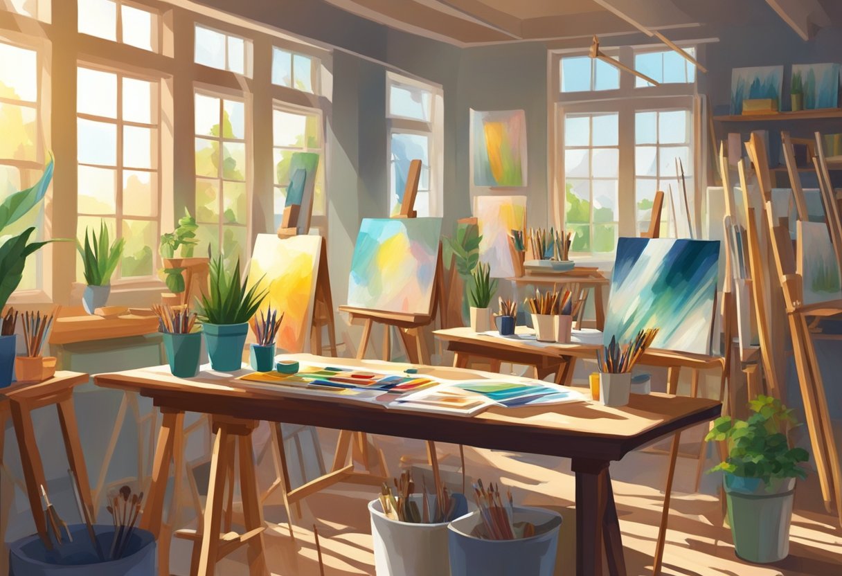 Drawing and Painting for Primary Students: Fun Art Basics for Young Learners Drawing and painting,artistic,drawing LearningMole Drawing and painting: A colorful art studio filled with easels, paintbrushes, and canvases. Bright natural light streams in through large windows, illuminating the creative space