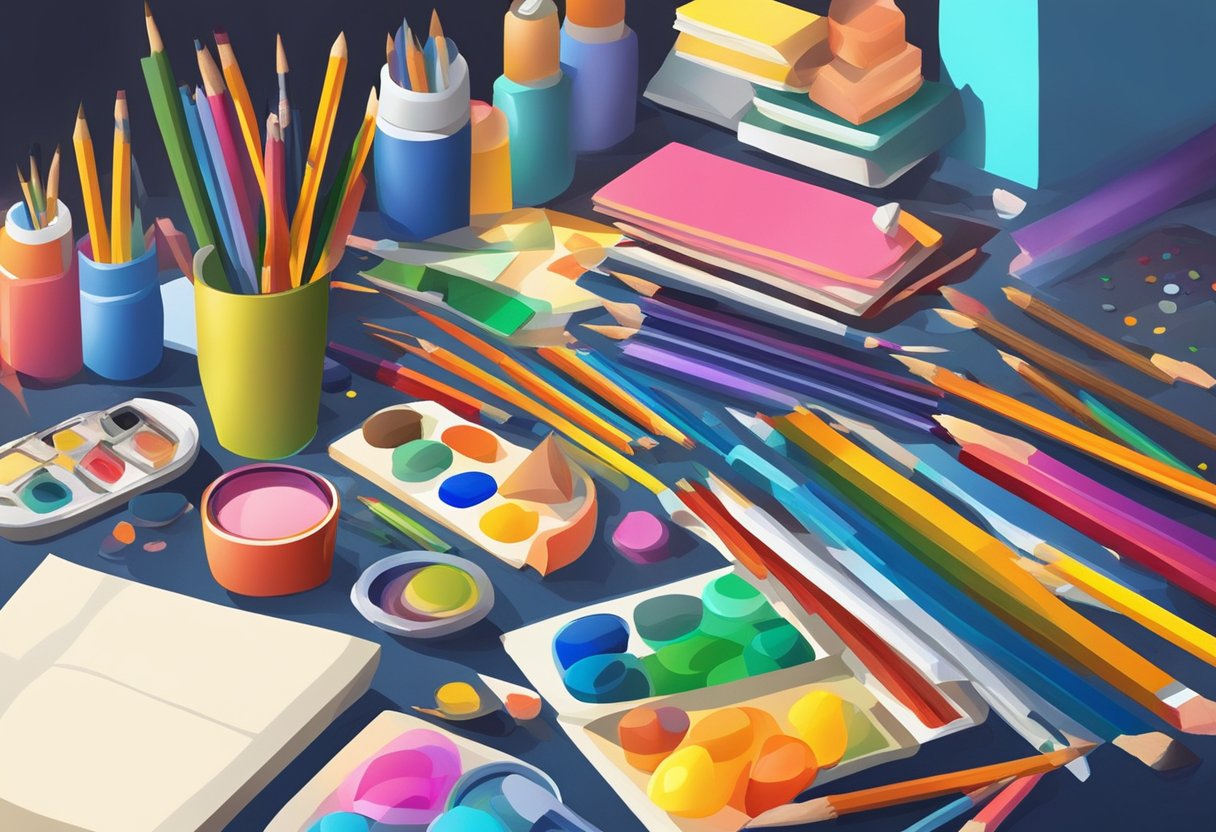 Drawing and Painting for Primary Students: Fun Art Basics for Young Learners Drawing and painting,artistic,drawing LearningMole Drawing and painting: A colorful array of art supplies scattered on a table, including pencils, paintbrushes, and paper, with a bright light shining down from above