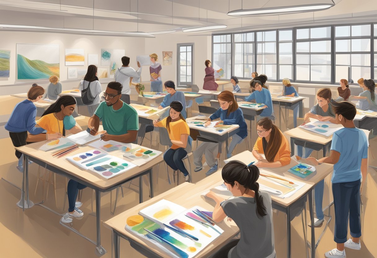 Painting Techniques for Upper Primary Classes: Creative Potential in Years 5-6 Painting Techniques,drawing LearningMole A classroom setting with students engaged in advanced drawing and painting techniques, with various art supplies and examples of completed artwork on display