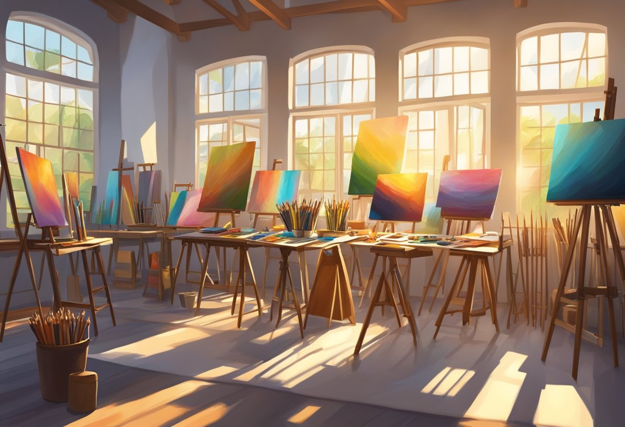 Drawing and Painting for Primary Students: Fun Art Basics for Young Learners Drawing and painting,artistic,drawing LearningMole Drawing and painting: A colorful art studio filled with easels, paintbrushes, and canvases. Sunlight streams through large windows, illuminating the room