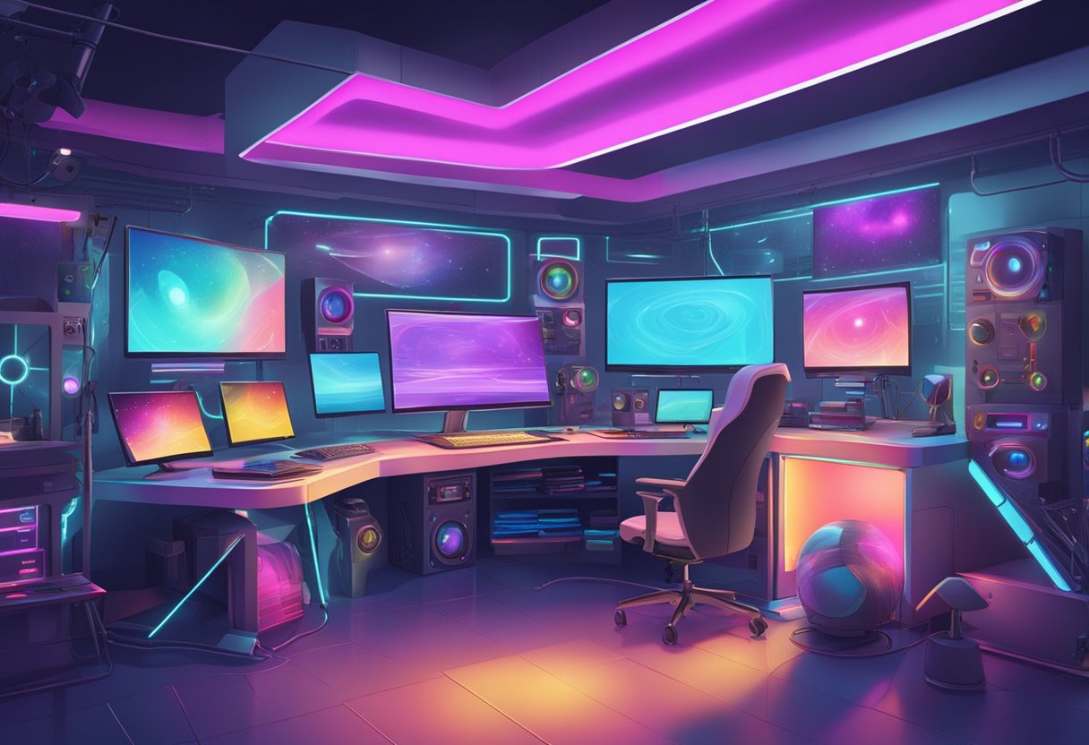 Trends in Digital Arts and Multimedia Education Digital arts,Multimedia LearningMole Digital arts: A futuristic digital art studio with high-tech equipment and colorful multimedia displays