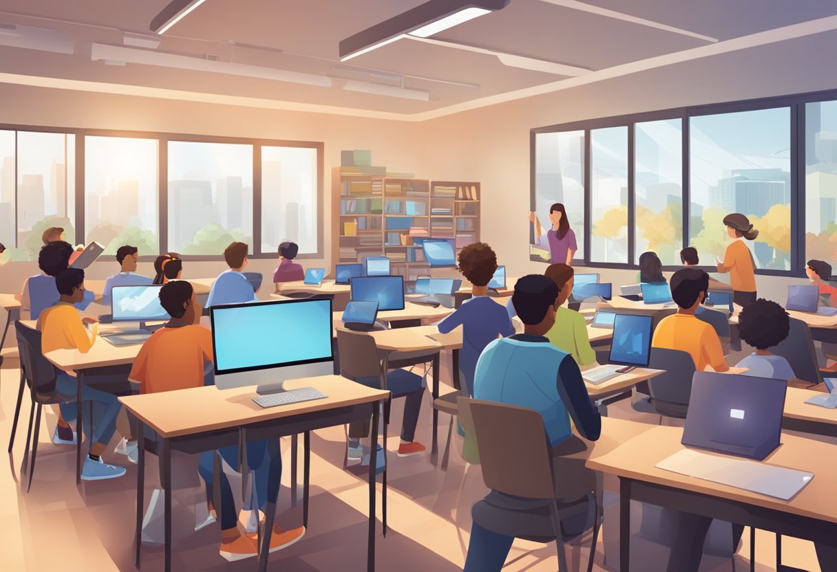 Trends in Digital Arts and Multimedia Education Digital arts,Multimedia LearningMole Digital arts: A classroom setting with students engaging in digital arts and multimedia activities, surrounded by modern technology and creative tools