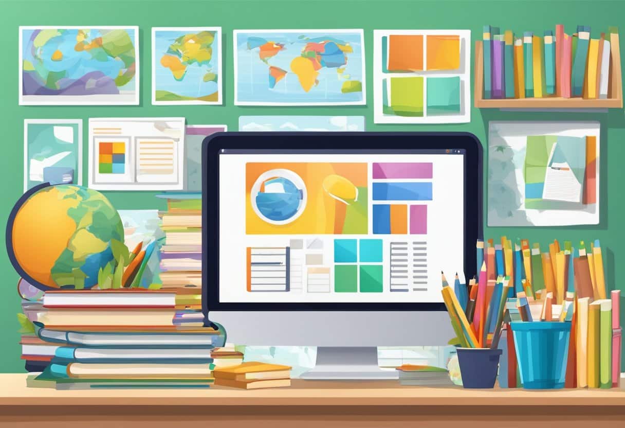 Current Examples of AI-Enhanced Educational Apps: Transforming Learning AI-enhanced educational apps,education LearningMole AI-enhanced educational apps: A classroom setting with various educational apps displayed on a digital device, surrounded by books and learning materials