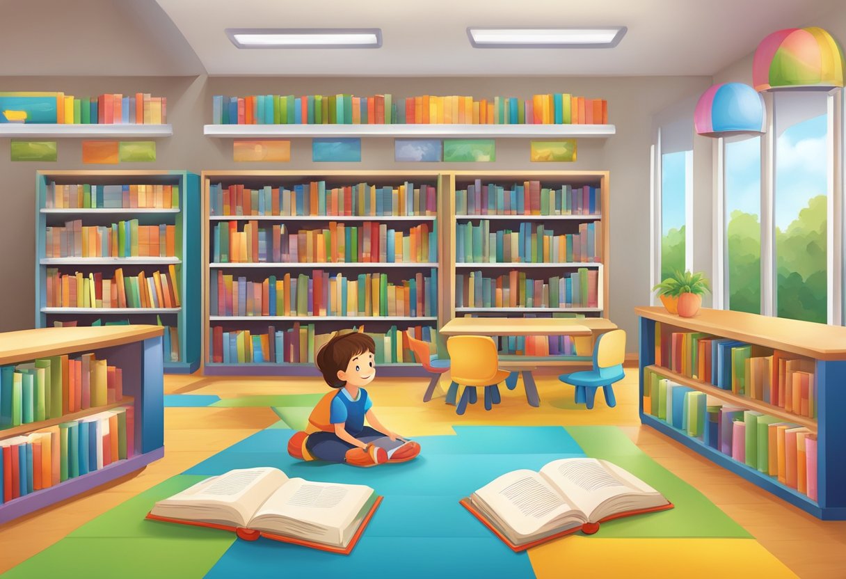Reading Comprehension: Engaging Resources for Young Learners reading comprehension,Comprehension LearningMole reading comprehension: A colorful library setting with various books, interactive learning tools, and young children engaged in reading and language development activities