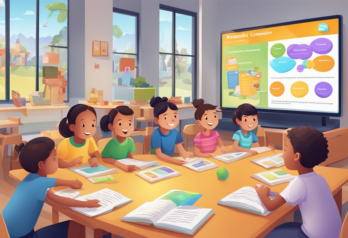 Reading Comprehension: Engaging Resources for Young Learners reading comprehension,Comprehension LearningMole A colorful and interactive digital screen displaying various reading comprehension activities with young learners eagerly participating