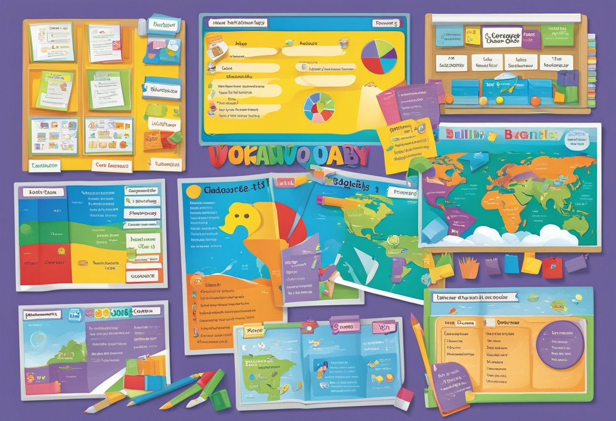 12 Fun Ways to Boost Spelling and Vocabulary Techniques Spelling and Vocabulary,techniques,spelling LearningMole A colorful classroom bulletin board displays a variety of sight words and high-frequency vocabulary words, surrounded by vibrant illustrations and engaging visual aids