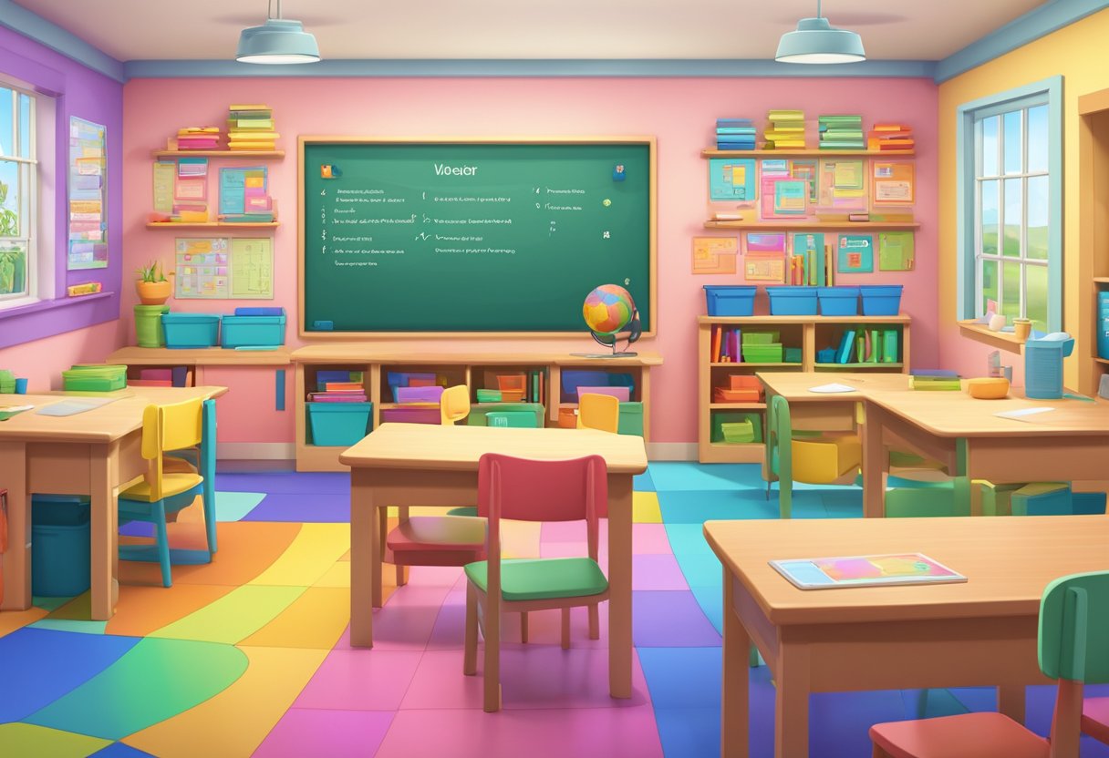 Interactive Spelling & Vocabulary Resources: Engaging Young Learners in Fun Educational Activities Spelling and Vocabulary,Vocabulary LearningMole A colorful classroom filled with interactive spelling and vocabulary resources, including word games, flashcards, and a large word wall