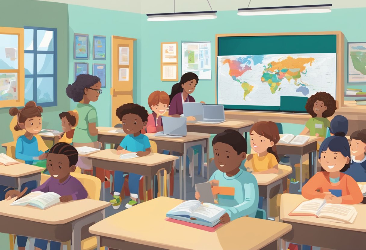 Case Studies: Successful World Languages Projects in Schools - Inspiring Examples from UK Classrooms World Language,languages LearningMole World Language: A classroom filled with diverse language learning materials and resources, including books, maps, and technology. Students engaged in interactive activities and conversations