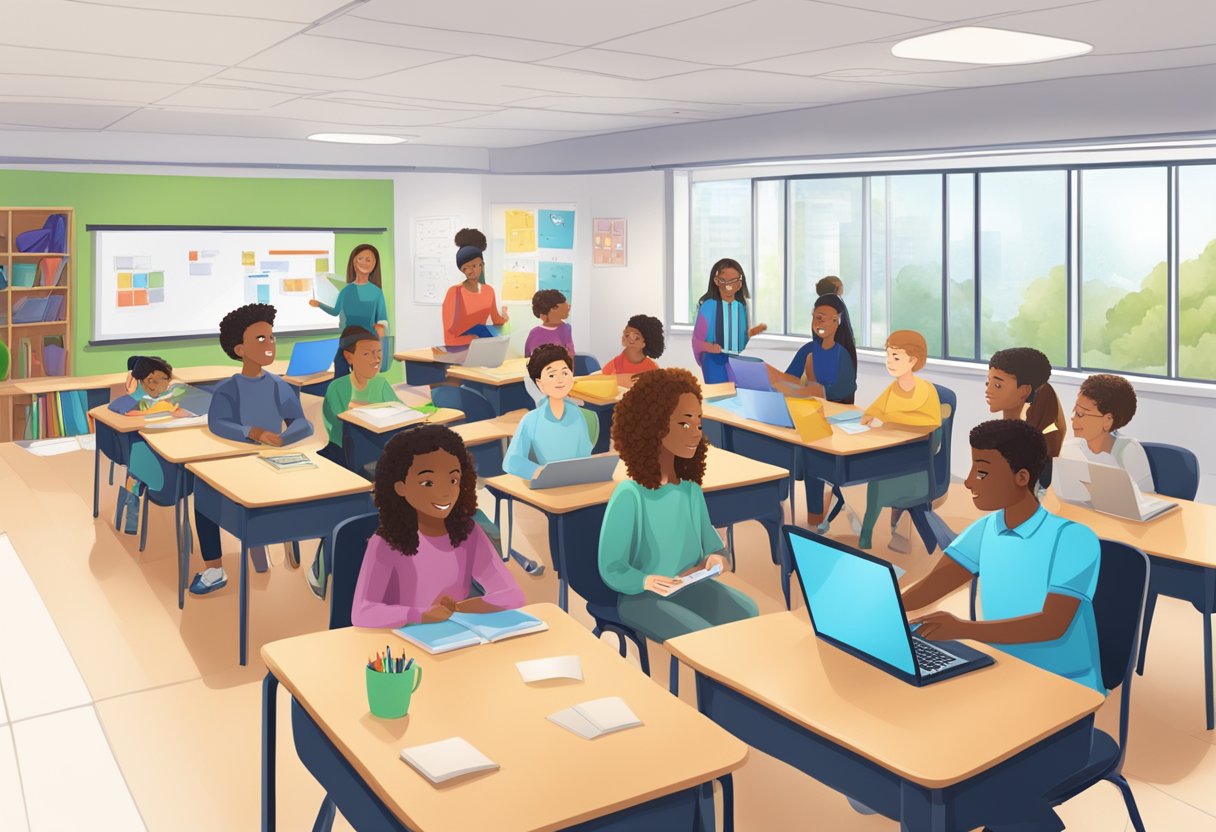 Case Studies: Successful World Languages Projects in Schools - Inspiring Examples from UK Classrooms World Language,languages LearningMole World Language: A classroom setting with diverse language materials, technology, and engaged students collaborating on language projects