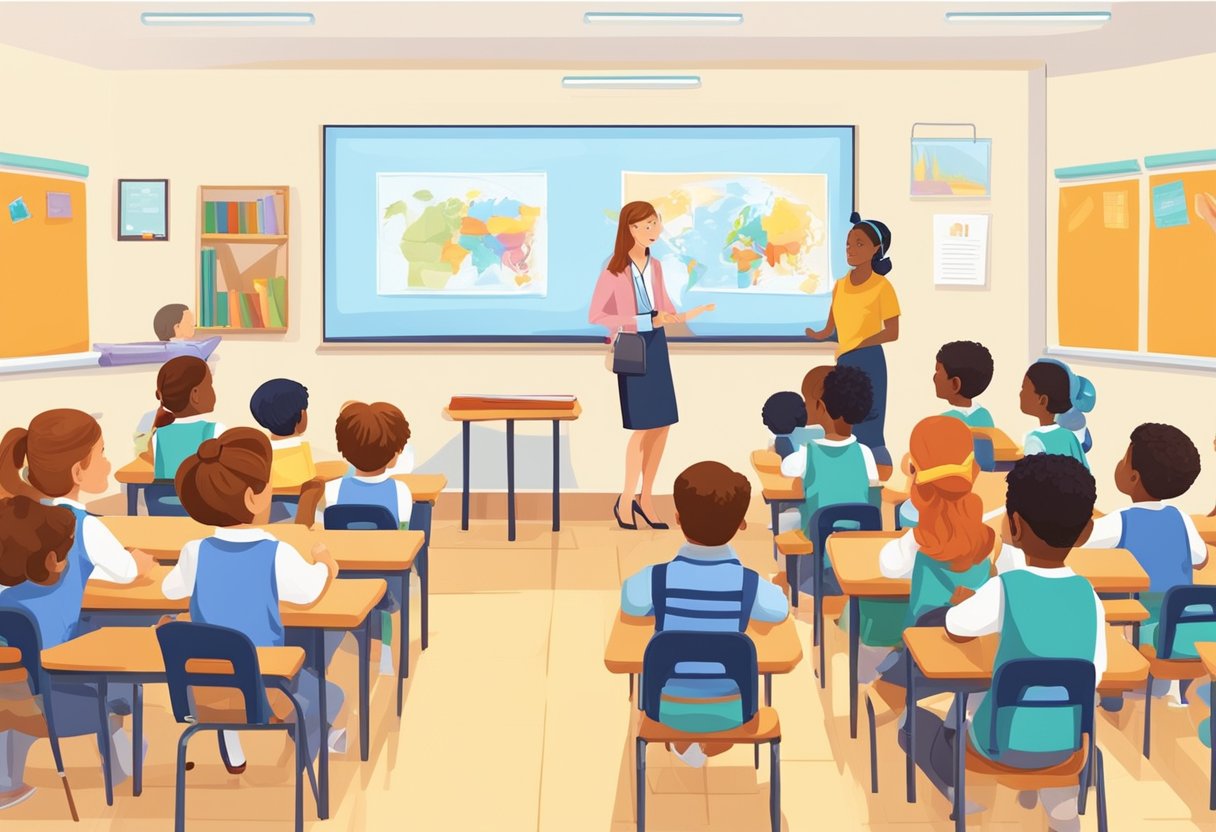 Comprehensive Guide to Public Speaking and Presentation for Primary Students public speaking,presentation LearningMole A group of primary students sitting in a classroom, listening to a teacher giving a public speaking and presentation lesson. Visual aids and posters on the walls