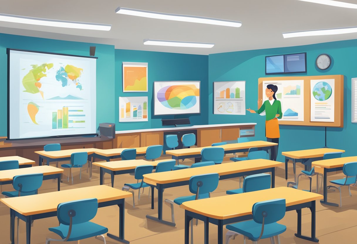 Fun Tips for Interactive Public Speaking and Presentation Resources public speaking,presentation LearningMole A classroom setting with a colorful and interactive display of public speaking and presentation resources, with engaging visuals and interactive tools for young learners
