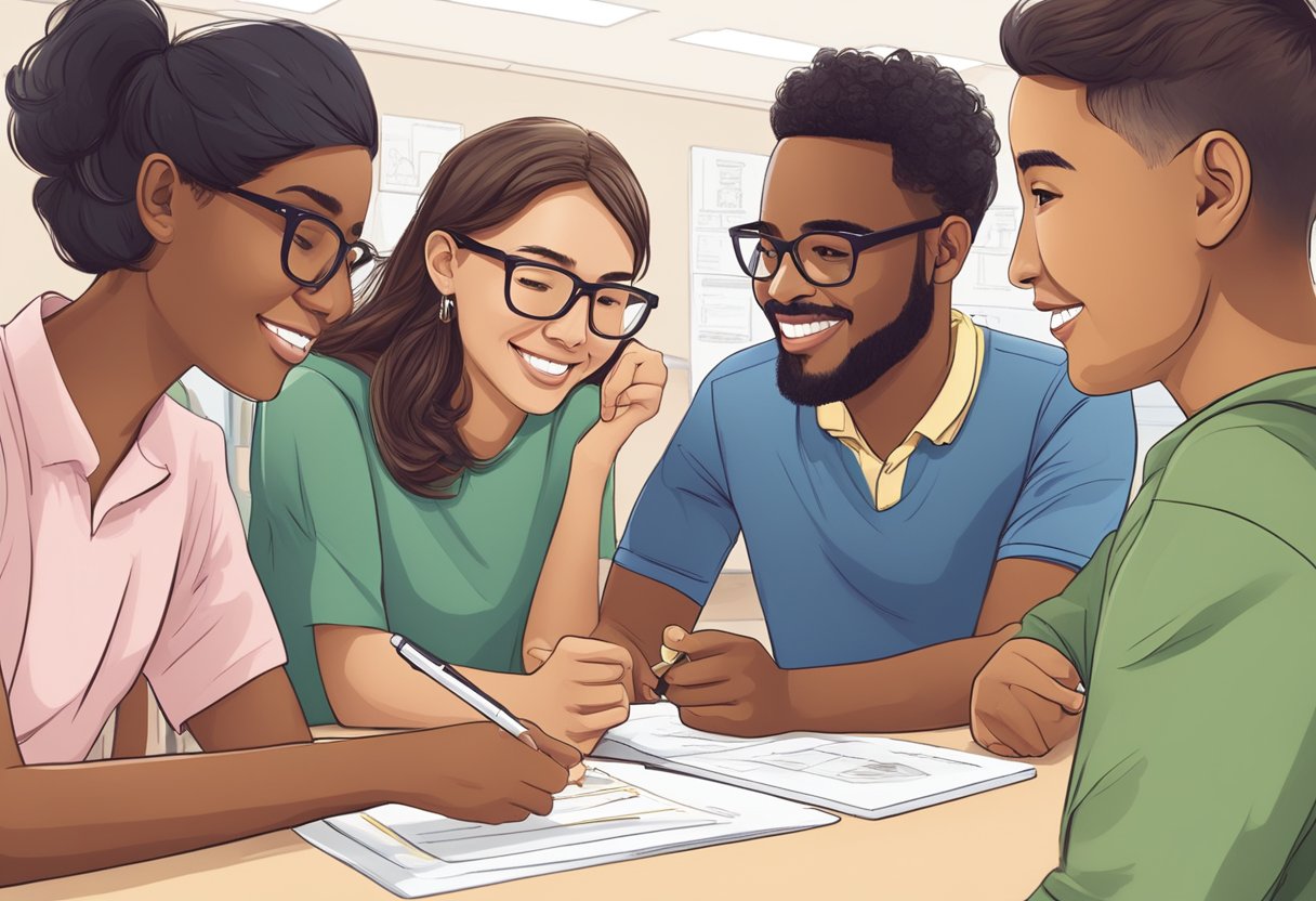 Assessment and Progress Tracking in ESL: Friendly Feedback Assessment and Progress tracking,ESL LearningMole Assessment and Progress tracking: A diverse group of ESL students engage in language proficiency assessments and track their progress through interactive activities and technology