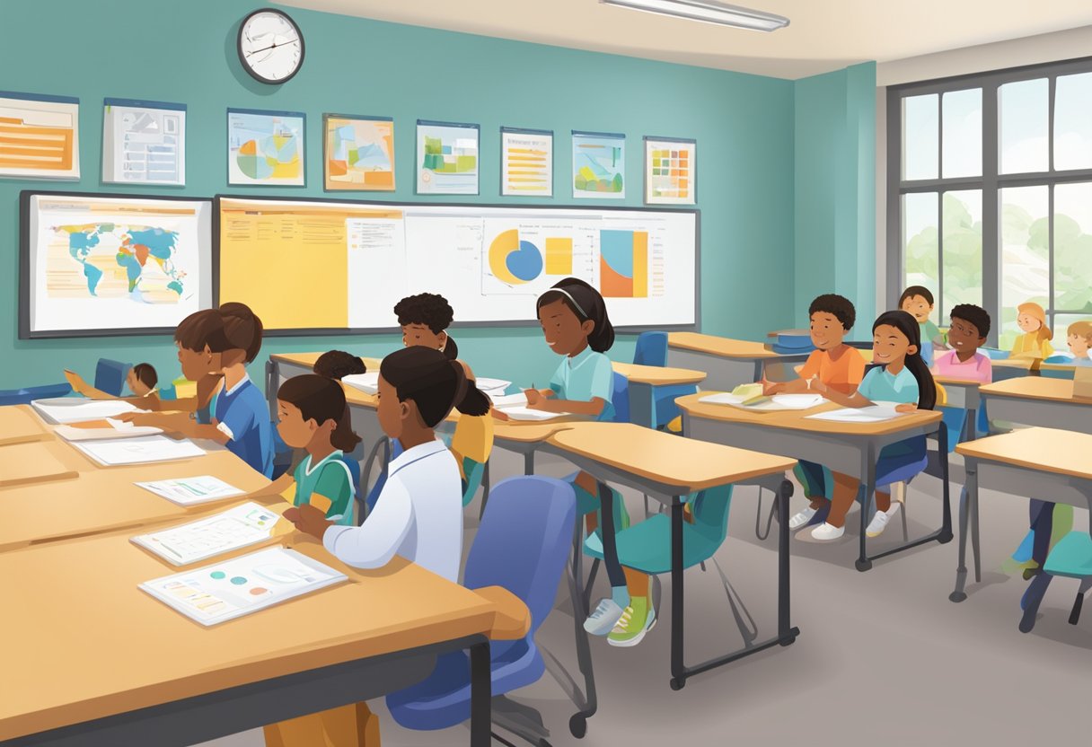 Assessment and Progress Tracking in ESL: Friendly Feedback Assessment and Progress tracking,ESL LearningMole Assessment and Progress tracking: A classroom setting with students engaged in language assessment and progress tracking activities. Materials such as charts, graphs, and assessment tools are visible