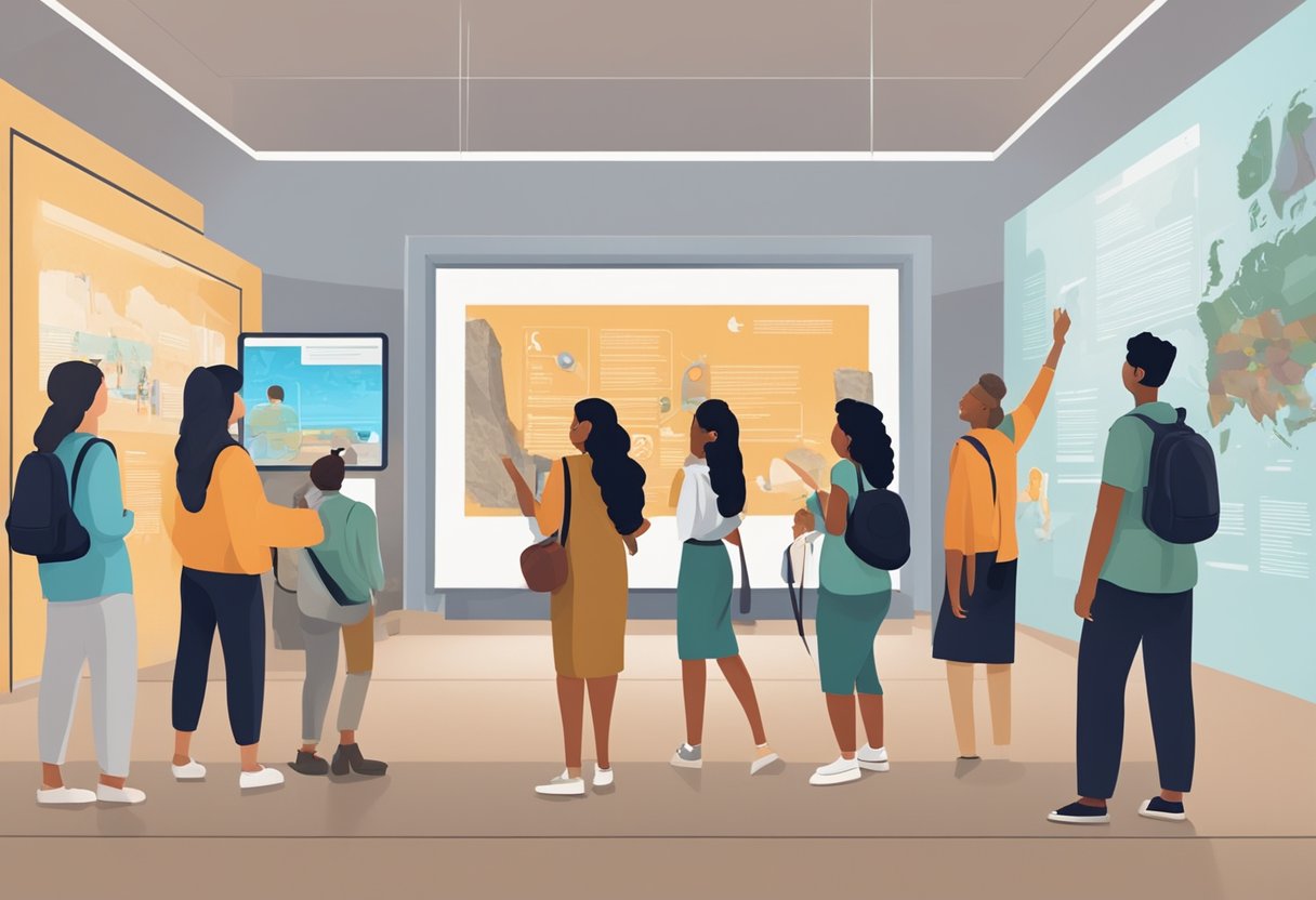 Exploring New Trends in Ancient History Education: Fresh Approaches for Modern Classrooms Ancient history LearningMole Ancient History Education: A group of diverse learners engage with interactive displays and artifacts in a modern museum exhibit on ancient history