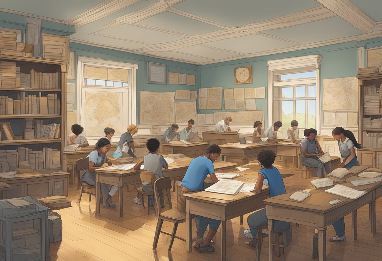 Ancient History Projects in Schools: Successful Case Studies Ancient History,Ancient Egypt,History LearningMole Ancient History Projects: A classroom setting with students engaged in hands-on projects related to ancient history, such as building models or conducting research. Maps, artifacts, and reference books are scattered around the room