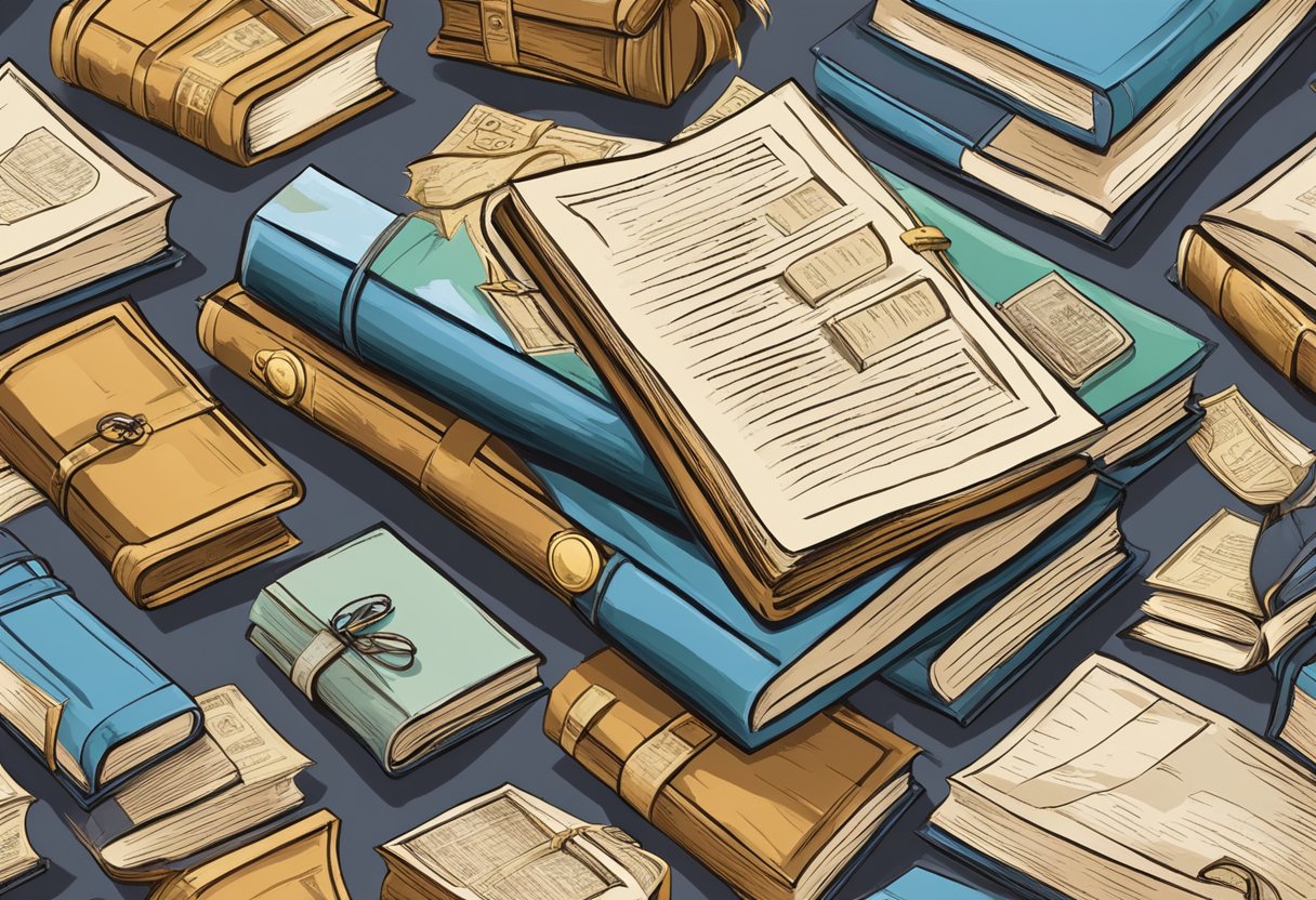 Comprehensive Guide to Modern History for Primary Students Modern History,History LearningMole A stack of history books surrounded by economic symbols and historical artifacts