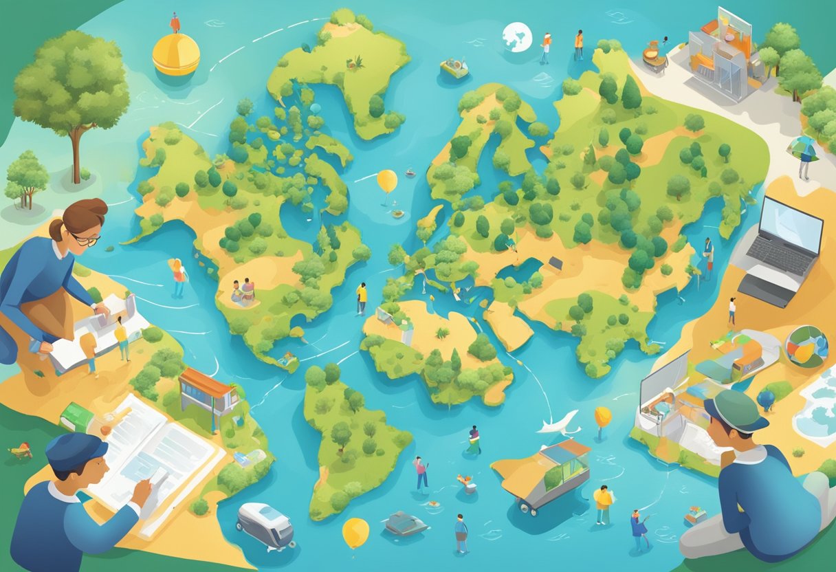 Interactive Geography Resources: Engaging Young Learners with Hands-on Activities Geography resources,geography LearningMole Geography Resources: A colorful map surrounded by interactive geography tools and resources, with young learners engaged in learning activities