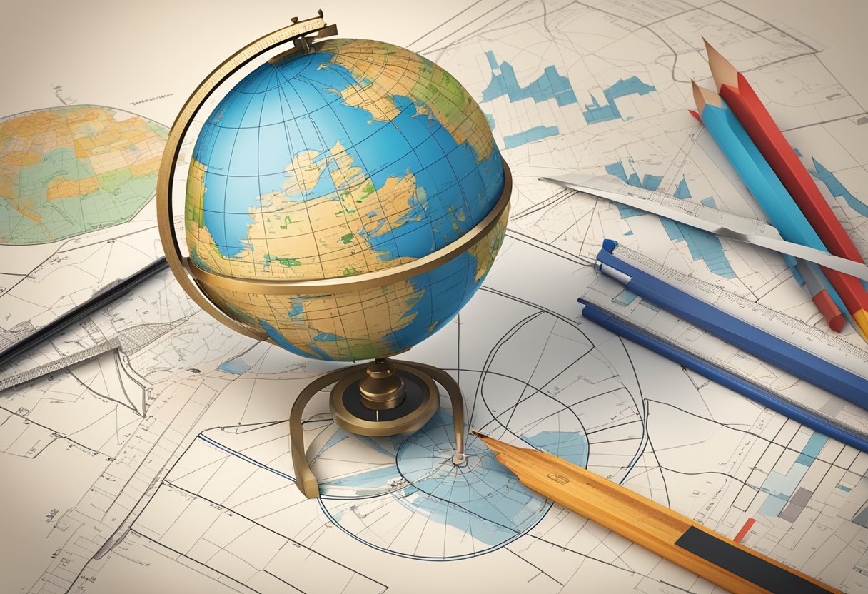 Assessment and Progress Tracking in Geography: Simple Methods Progress Tracking in Geography,geography LearningMole A globe surrounded by various maps, charts, and graphs, with a compass and ruler nearby