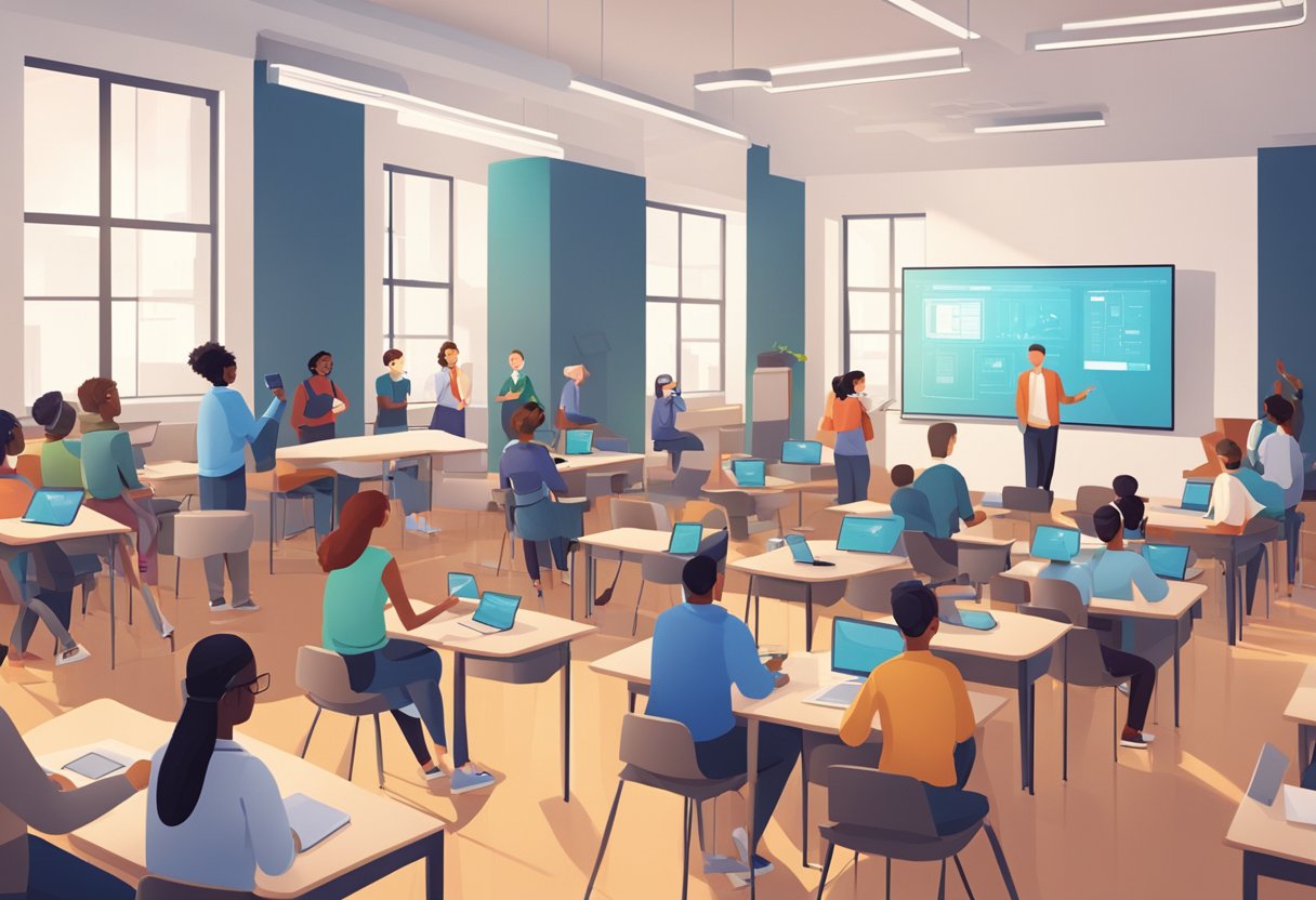Exploring New Trends in Global Issues Education: Fresh Approaches Global Issues,trend,tech LearningMole A modern classroom with diverse students engaging with interactive digital learning tools and virtual reality simulations