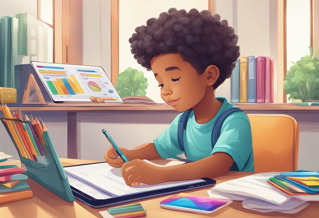 Choosing Educational AI Apps for Children: A Parent's Guide AI App,AI in education,education LearningMole Educational AI Apps for Children: A child sits at a desk surrounded by colorful educational AI apps on a tablet, with a thoughtful expression as they select their next learning activity