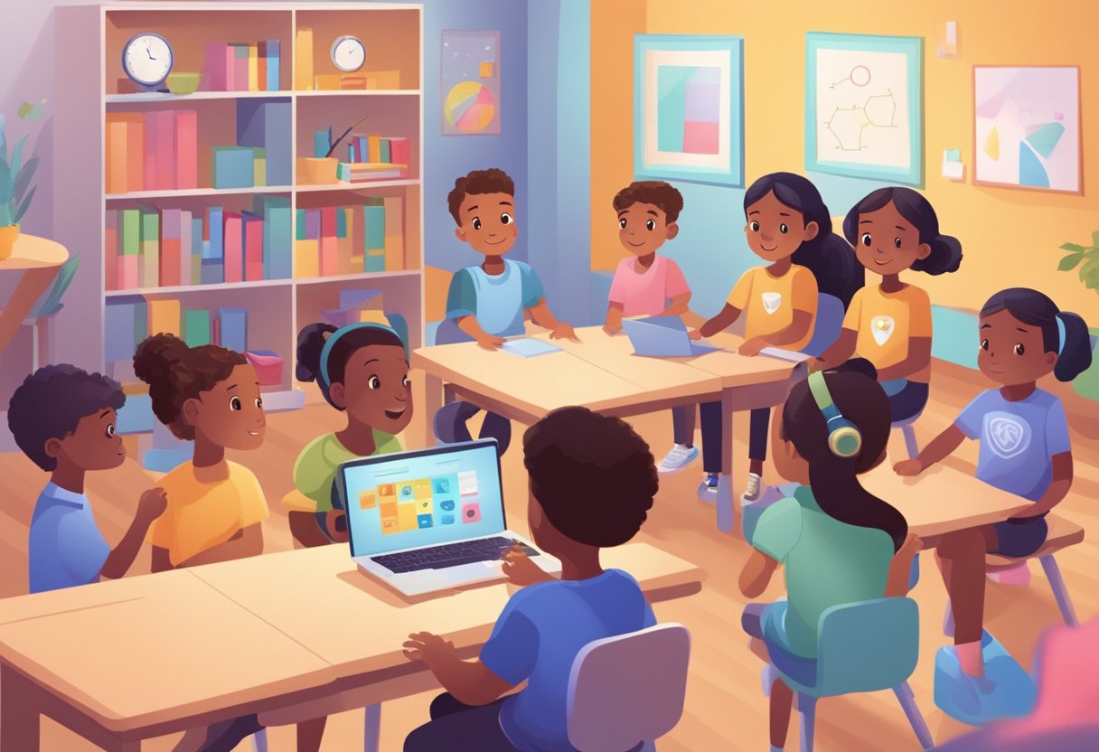 AI Solutions for Special Educational Needs: Tailoring Tech for Inclusive Learning Special Education,Special Needs LearningMole Special Educational Needs: A colorful AI interface interacts with diverse children in a classroom setting, providing emotional and behavioral support