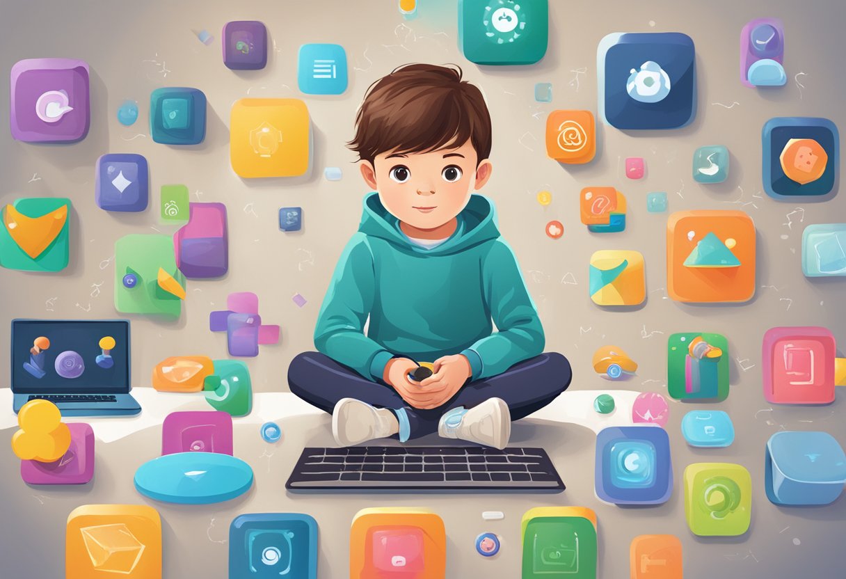 Choosing Educational AI Apps for Children: A Parent's Guide AI App,AI in education,education LearningMole Educational AI Apps for Children: A child surrounded by educational AI apps, pondering choices