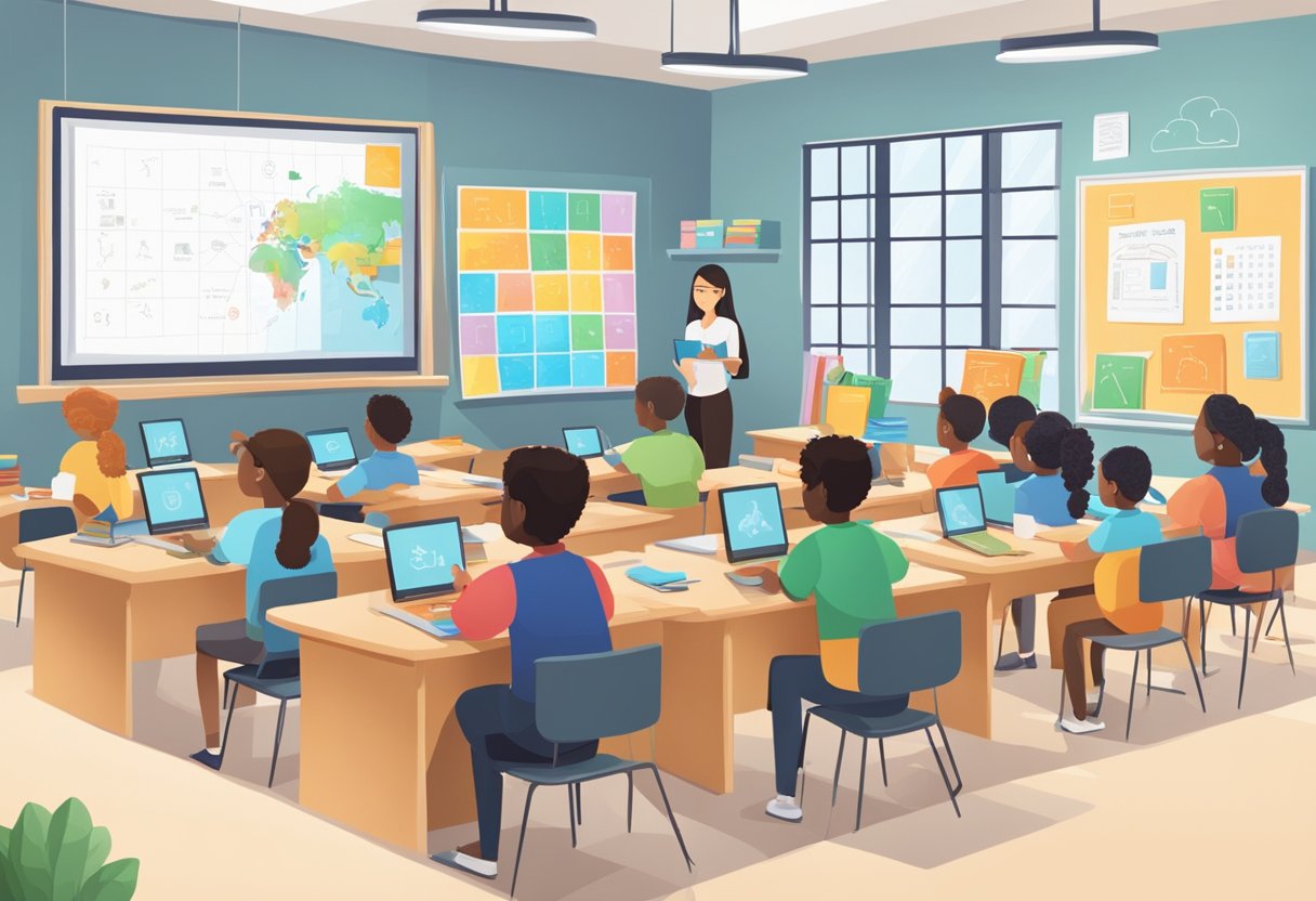 Supporting Children with AI Homework Help: Enhancing Learning at Home ai homework,Homework,AI Tool LearningMole AI Homework Help: A classroom with AI technology aiding students in various core subjects like math, science, and language arts
