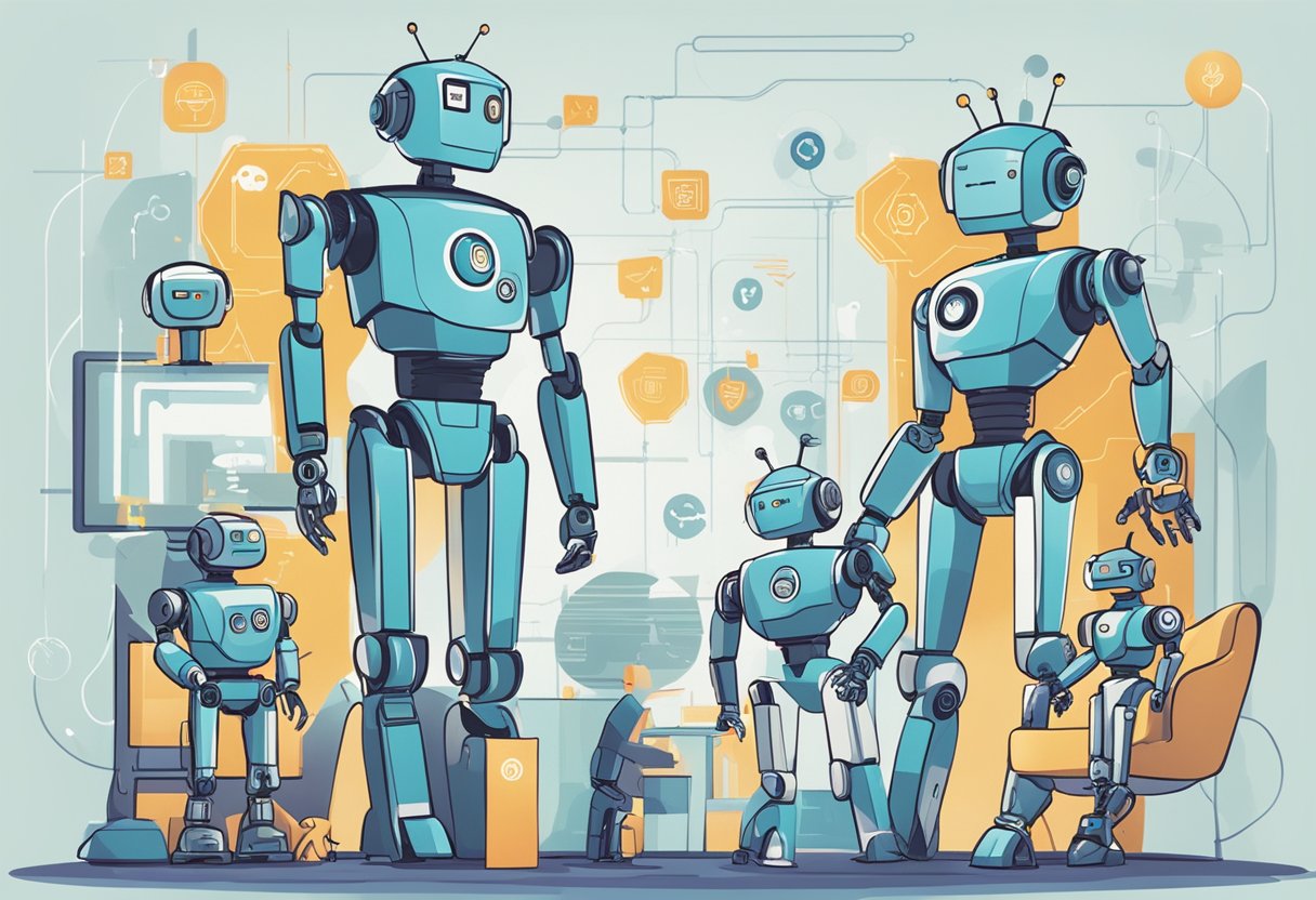 AI Safety Tips for Families: Ensuring a Secure Digital Environment at Home AI Safety,social media,digital LearningMole A family of robots engaging in emotional intelligence activities, surrounded by futuristic technology and AI safety symbols