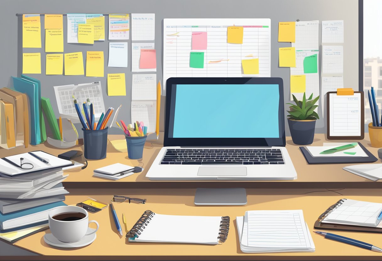 Digital Collaboration Tools for Students: Enhancing Teamwork Online Collaboration Tools,digital LearningMole Collaboration Tools: A cluttered desk with a laptop, notebook, pens, and sticky notes. A digital calendar and to-do list are displayed on the computer screen