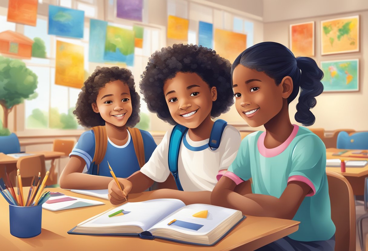 art integration: A diverse group of school subjects represented through colorful and engaging artwork, with visual aids and illustrations enhancing the learning experience
