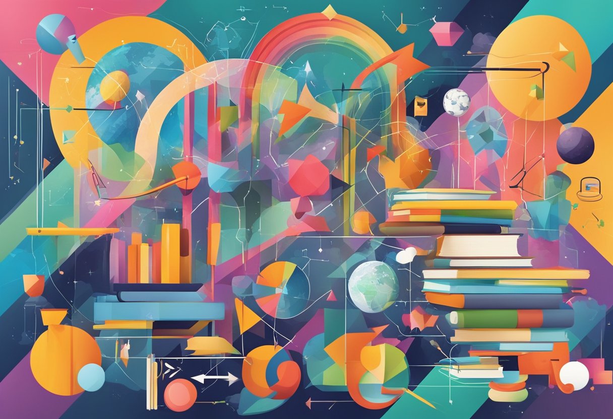 art integration: A colorful collage of diverse educational subjects interconnected by vibrant lines and arrows