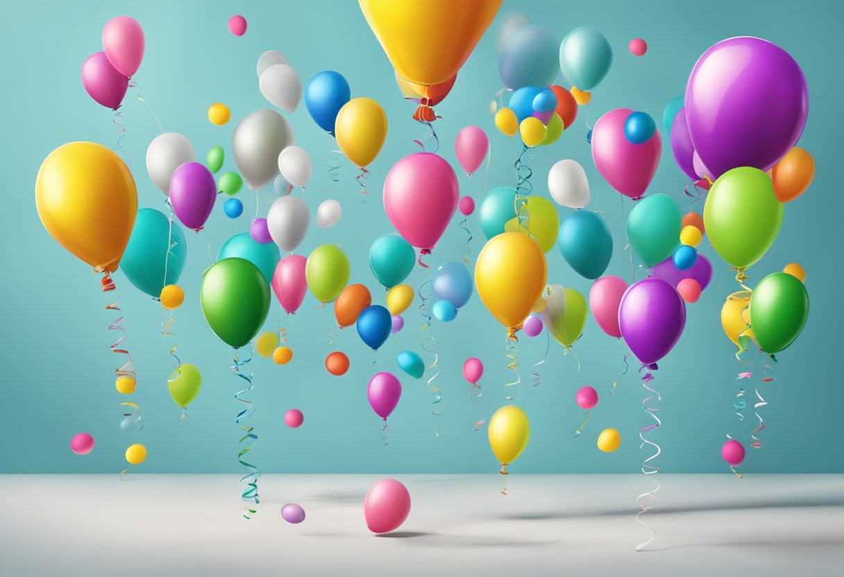 Learning about Gravity: A group of colorful balloons tied to various objects, some floating and some falling, demonstrating the effects of gravity in a playful and engaging way