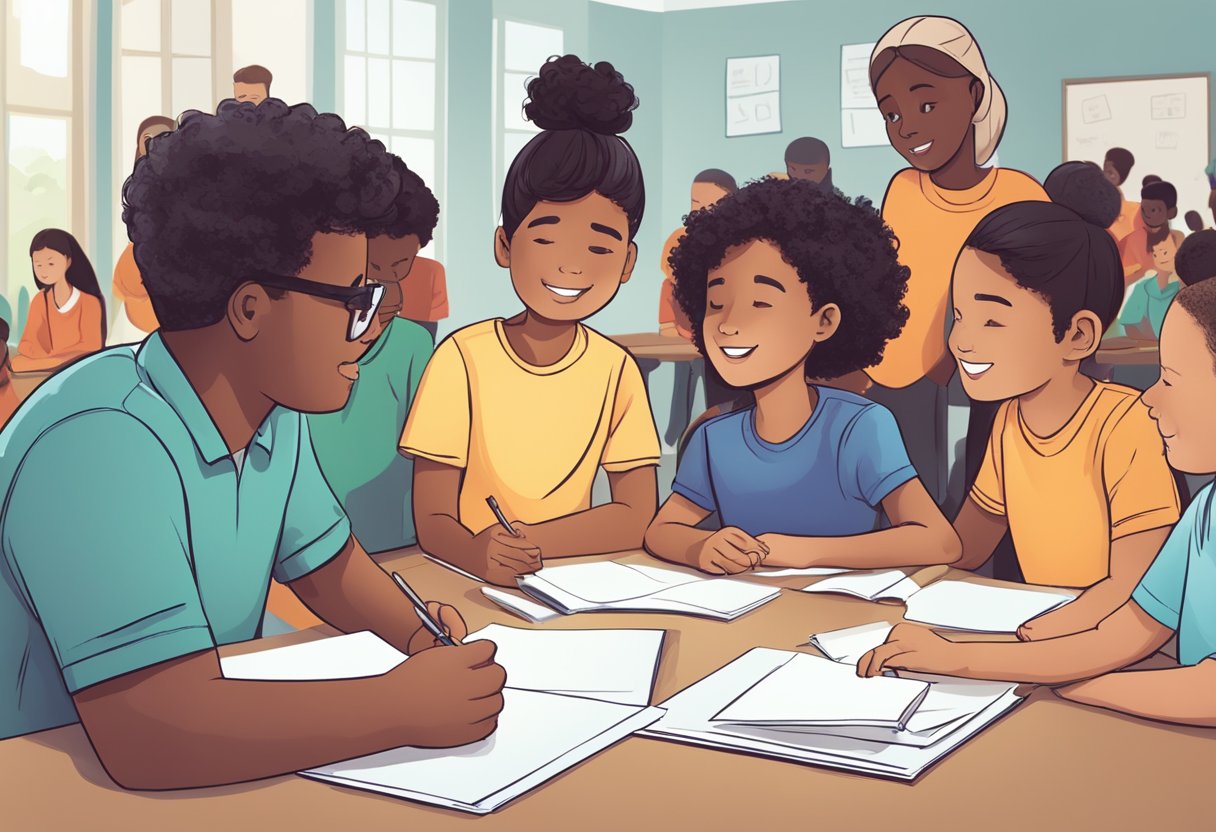 Emotional Intelligence in Education: Impactful Statistics Emotional Intelligence in Education,learning,education LearningMole A group of diverse individuals engaging in conversation, displaying empathy and understanding towards each other. A teacher is seen guiding students through a collaborative activity, fostering emotional intelligence and positive relationships