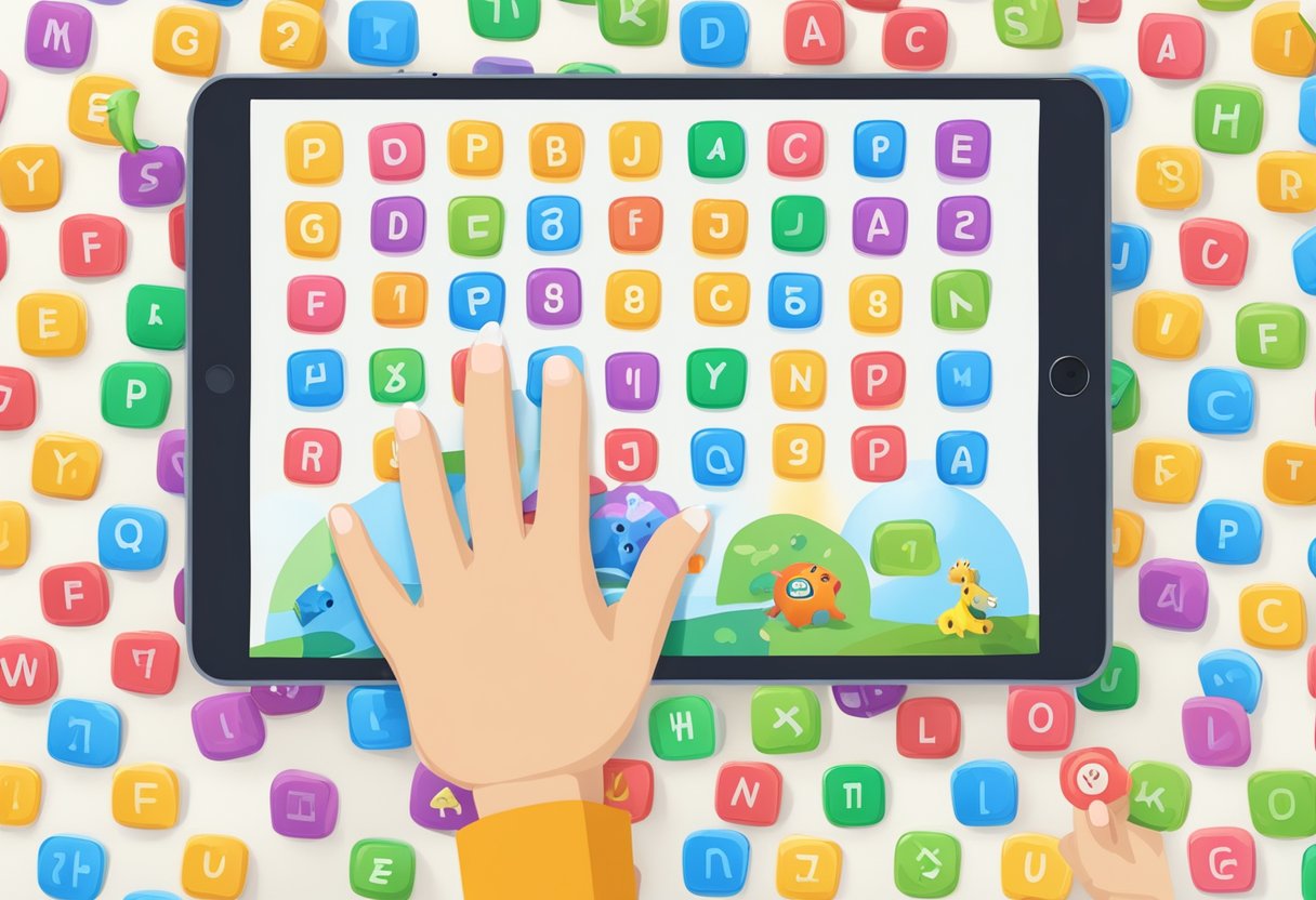 AI-Enhanced Phonics Learning: 12 Tools and Techniques for Modern Classrooms Phonics Learning,classroom,tech LearningMole A child's hand holding a tablet with a phonics learning app open, surrounded by colorful letters and interactive games
