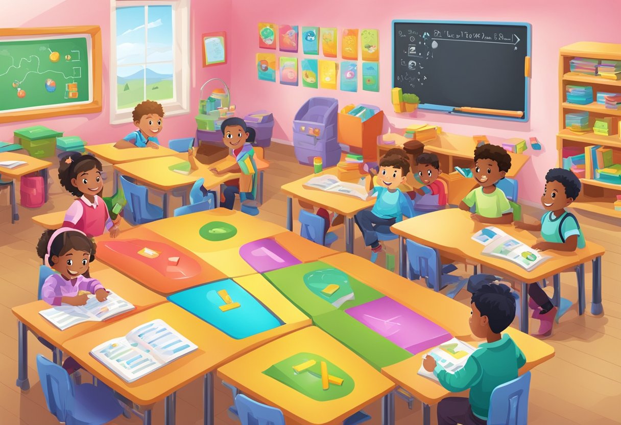 AI-Enhanced Phonics Learning: 12 Tools and Techniques for Modern Classrooms Phonics Learning,classroom,tech LearningMole A colorful classroom with children using interactive phonics learning tools and techniques, including AI-enhanced software and educational games