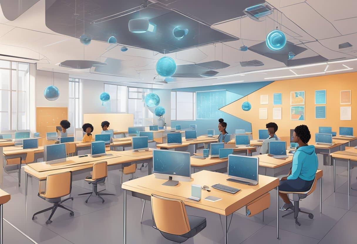 AI in Education: Bridging Global Knowledge Gaps Through Personalised Learning Solutions AI in Education,Education LearningMole AI in Education: A futuristic classroom with AI-driven learning systems adapting to diverse global knowledge needs