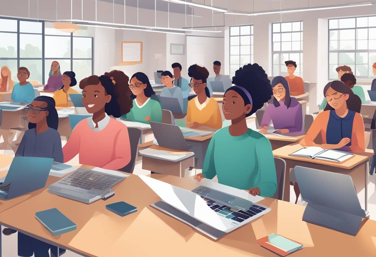 AI in Education: Bridging Global Knowledge Gaps Through Personalised Learning Solutions AI in Education,Education LearningMole AI in education: A classroom setting with diverse students using AI-powered collaboration tools to bridge global knowledge gaps