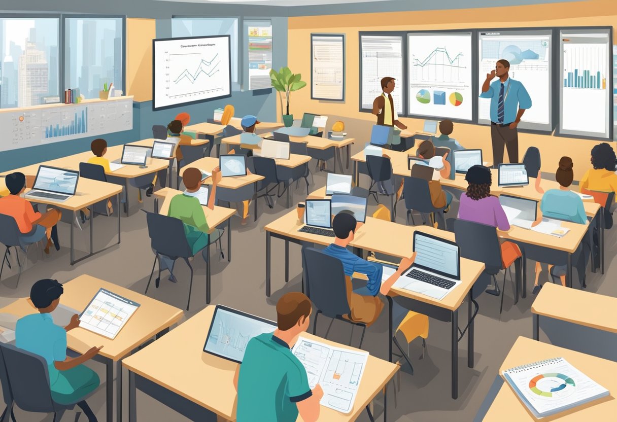 Case Studies: Successful Statistics and Probability Projects in Schools - Inspiring Real-World Maths Success Stories Statistics and Probability,Statistics LearningMole Statistics and Probability: A classroom setting with students engaged in statistical and probability projects, with charts, graphs, and other visual aids displayed